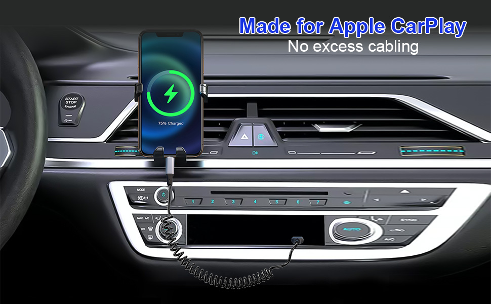 Coiled Lightning Cable Apple Carplay Compatible [Apple MFi Certified] Short USB to Lightning
