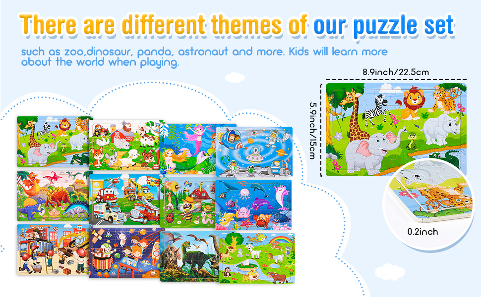 12 Pack Puzzles for Kids Ages 3-8 Toddler 30 Pieces