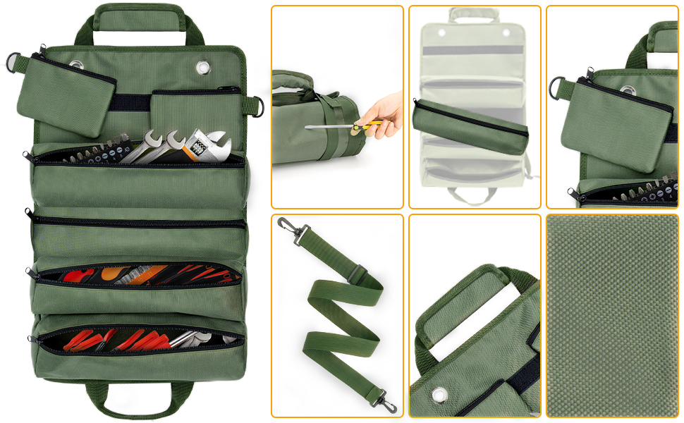 JSVSLTD Tool Bag, Tool Roll Up Bag with 3 Detachable Tool Pouches, Roll