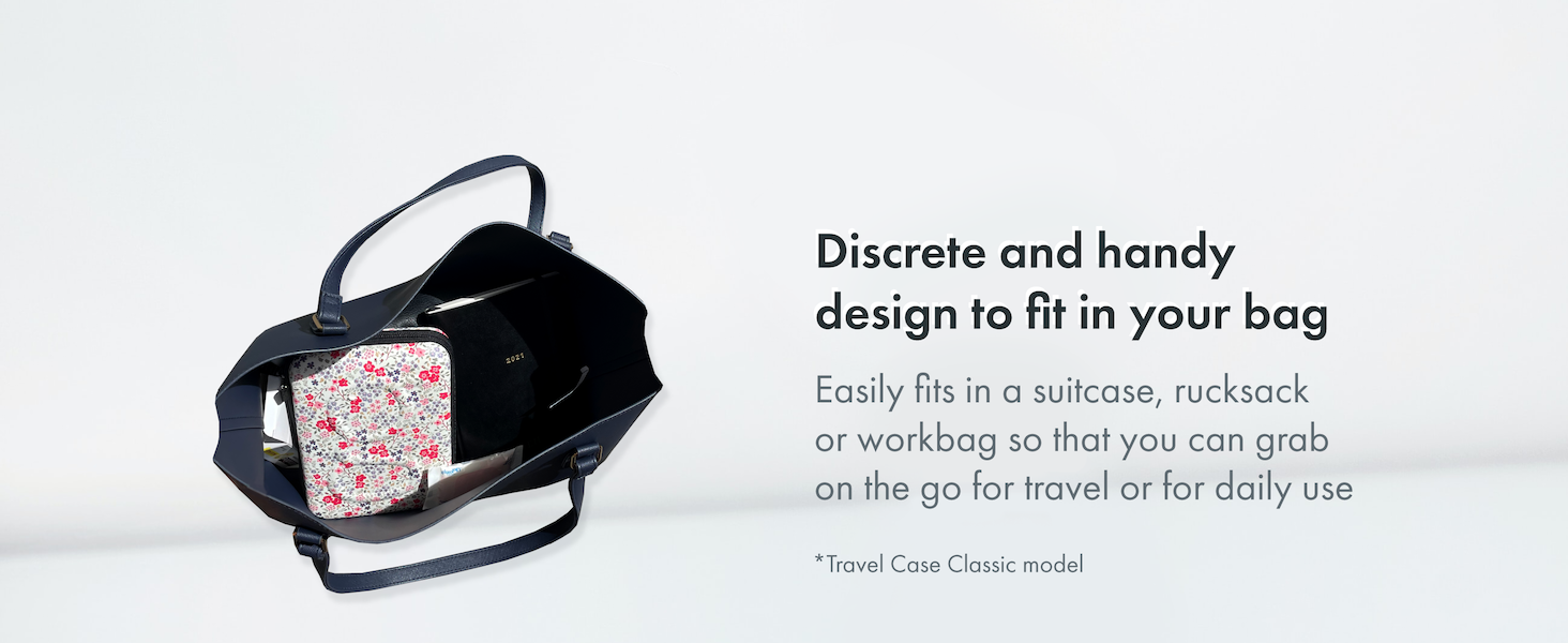 Discrete and handy design easily fits in a suitcase, rucksack or workbag so that you can grab easily