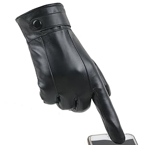 black winter warm PU leather gloves