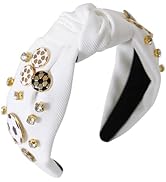 Gmmidea Rhinestone Knotted Headband Football Soccer Charm Crystal Jeweled Headbands for Women Whi...