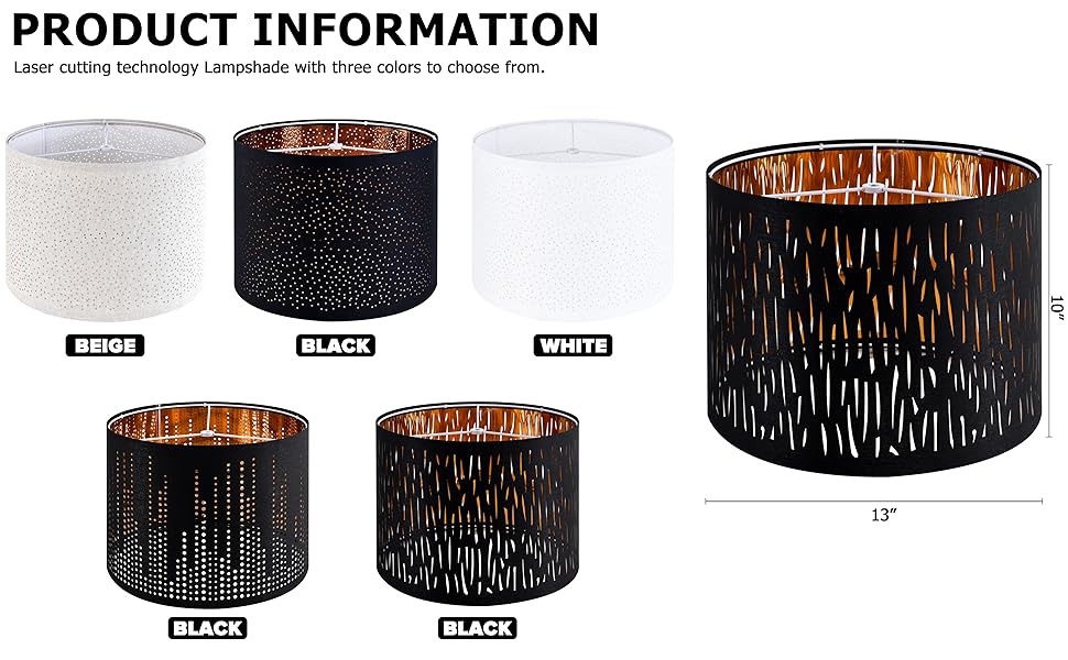 GOSO Black Lamp Shades Set of 2, Drum Lamp Shades with Etching Crystal