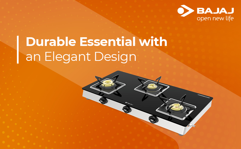 Bajaj 3BJGS7 Stainless Steel Glass Top Gas Stove with 3 Brass Burners