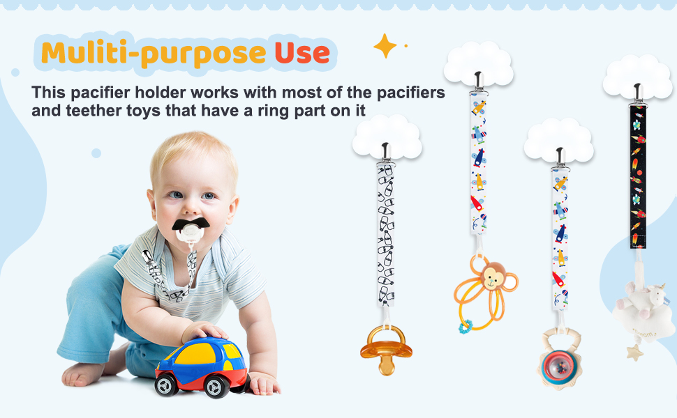Symbolife Pacifier Clips for Boys Girls, Baby Pacifier