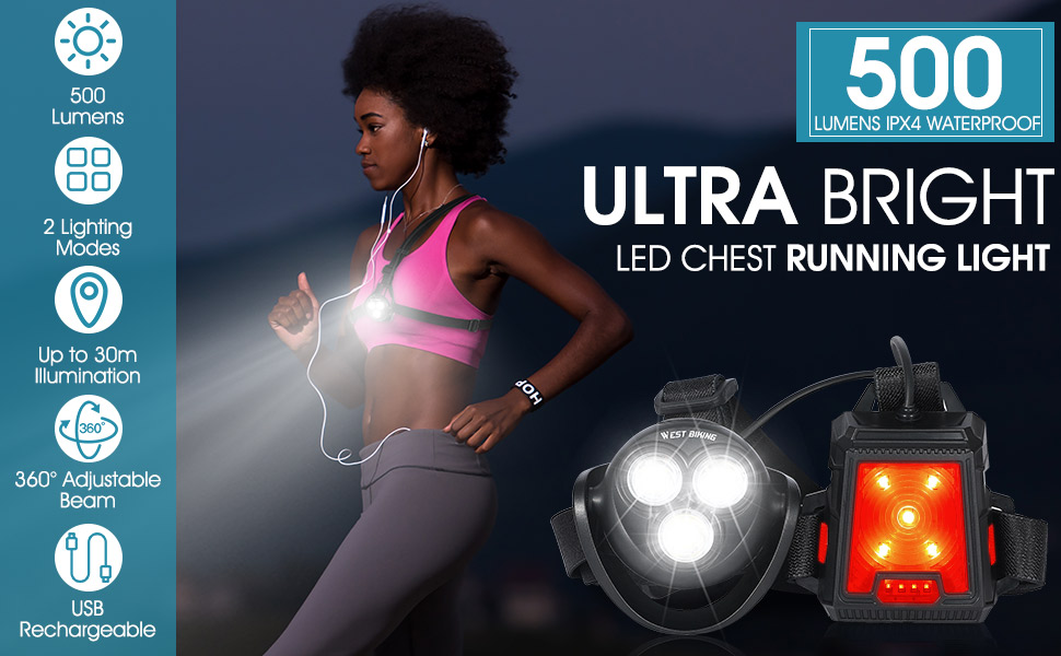 ICOCOPRO Running Light for Runners 500 Lumens LED Chest