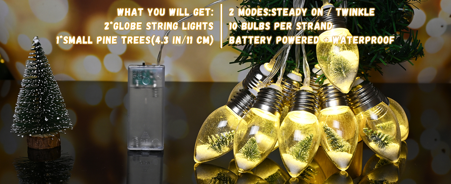 Hamore 2PCS Christmas Snow Globe String Lights 6.6FT 10 LED