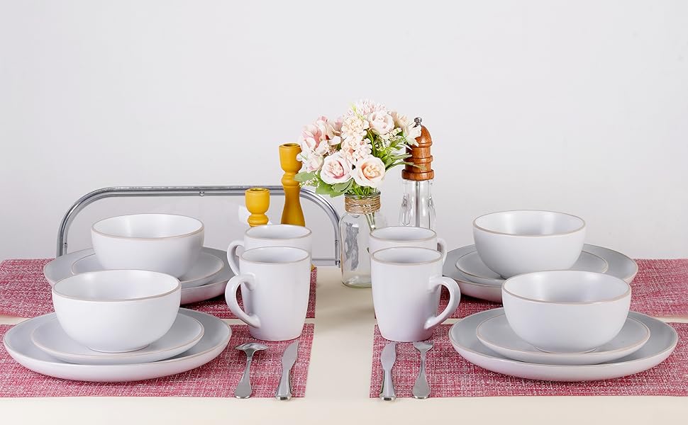 Dinnerware Set,16 Piece White Round A grade Stoneware Dinnerware Set