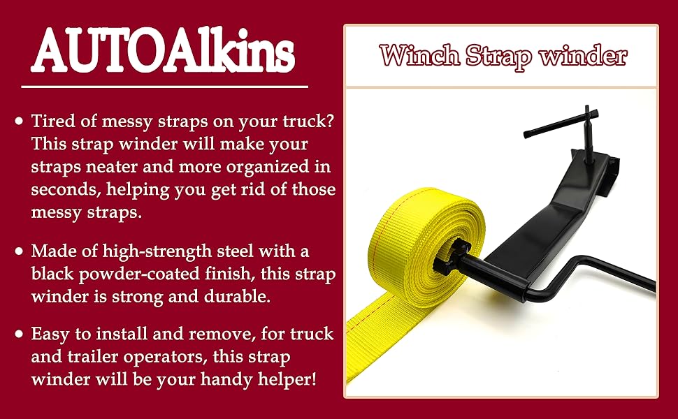 AUTOAlkins 2 Pack Winch Strap Winder, Rollup Flatbed Trailer Winch Straps up to 4