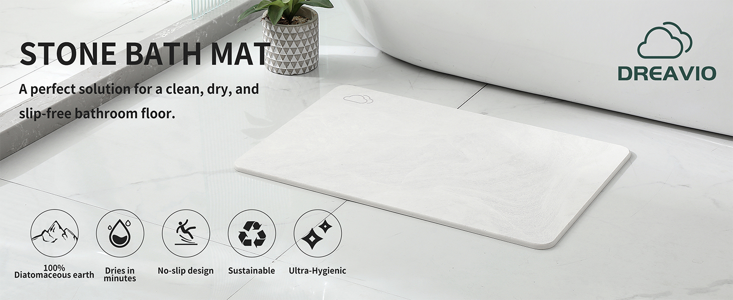 DREAVIO Stone Bath Mat Quick Dry Diatomaceous Earth Bath