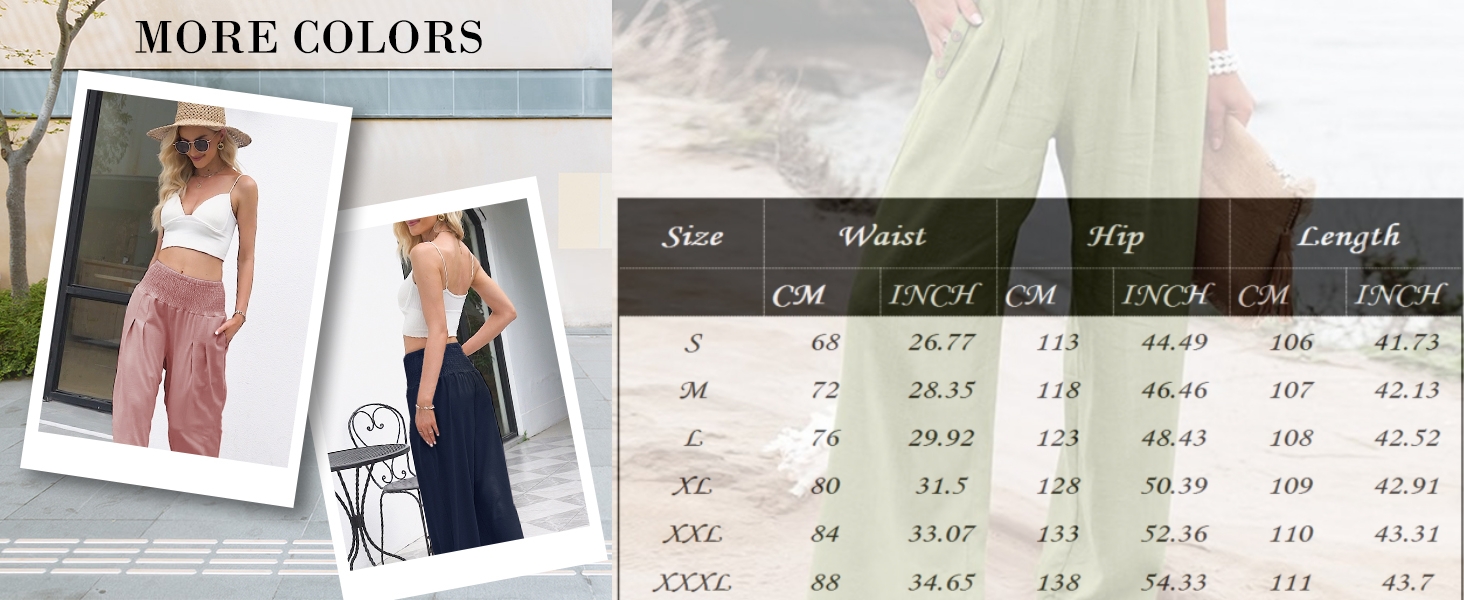 Womens Elastic High Waisted Palazzo Pants Casual Wide Leg Long Lounge Pant Trousers with Pocket