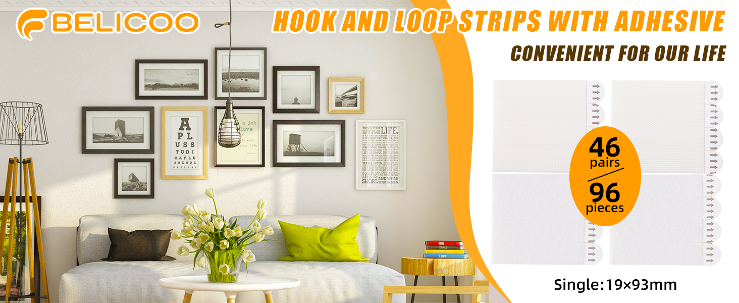 BELICOO Picture Hanging Strips Heavy Duty, 48Pairs(96 Strips) No Nails