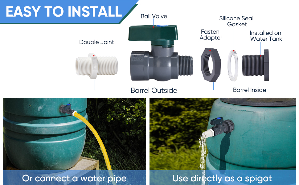 VYH Rain Barrel Spigot, PVC Water Barrel Diverter Kit with