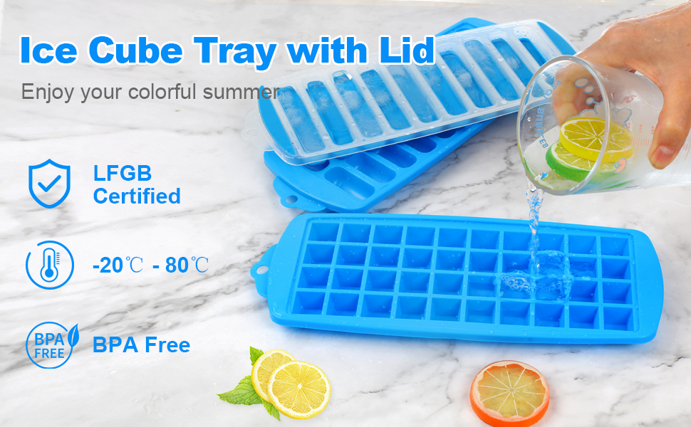 MAYHORY Ice Cube Tray with Lid,3 Pcs Silicone Ice Trays for Freezer