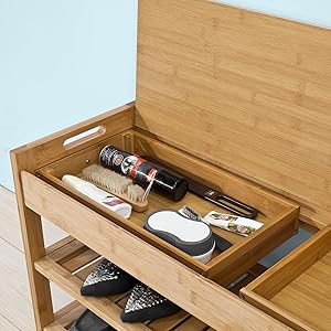 SoBuy FSR47-N Schuhbank Mit Sitzfläche Und Schubladen, Garderobenbank Schuhregal Schuhablage Sitzbank Aus Bambus, BHT Ca: 90x45x30cm 19 1