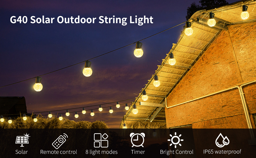 Solar Garden Lights Outdoor Waterproof, G40 15M Solar String Lights