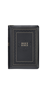 Black Framed Faux Leather Giant Print Full-size KJV Bible with Thumb Index and Zippered Closure