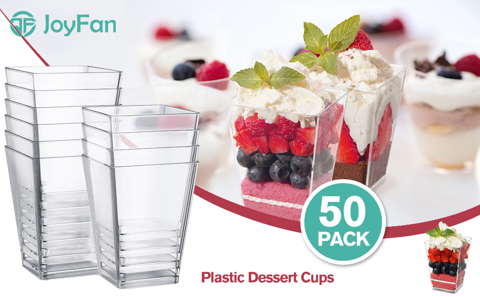 JoyFan 50Pcs Disposable Plastic Dessert Square Cup Mousse Cup