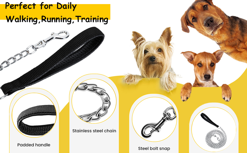 Chain Heavy Duty Metal Dog Leash, 180cm Chew Proof Pet Leash Chain with