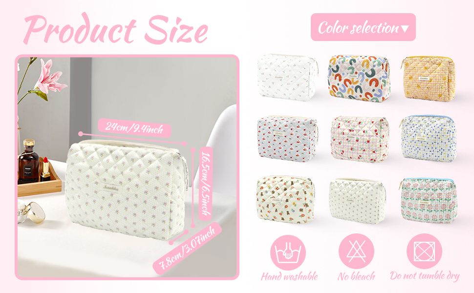 Travel Toiletry Bag, Cotton Floral Travel Makeup Bag, Portable Cosmetic Bag, Travel Makeup Storage Bag for Women Girls (Flower-Beige) 12 Toiletry Bag