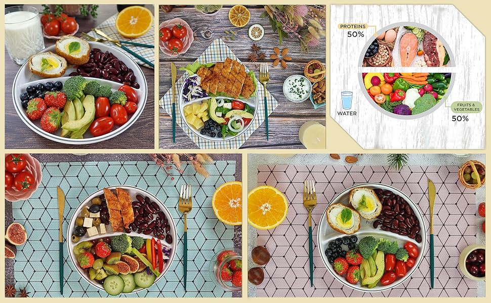 Portion Control Divided Sections Plates for Healthy Nutrition and Weight Loss