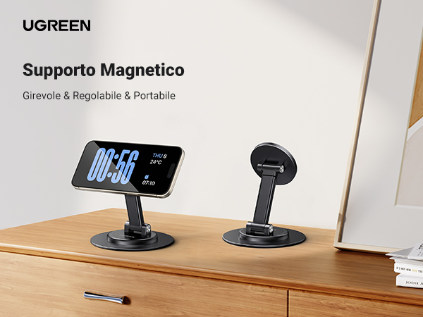 Supporto Magnetico UGREEN Per IPhone - Base In Metallo Girevole 360°, Pieghevole, Con Anello Adesivo Per Non-Magsafe