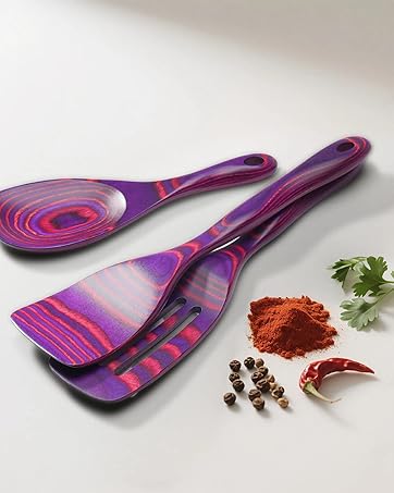7piece pakkawood utensil set-purple