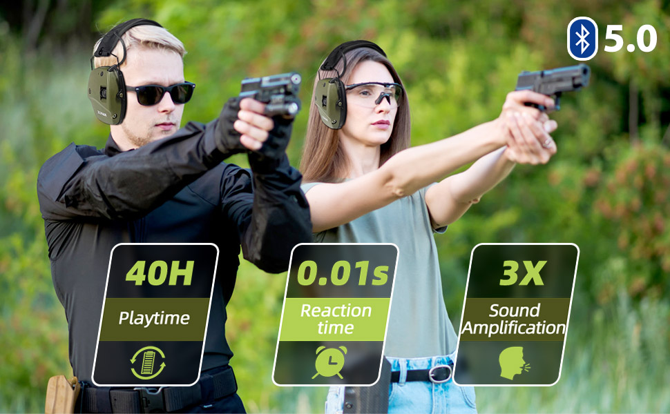 ZOHAN 035BT Electronic Shooting Ear Defenders, Bluetooth 5.0 Hearing