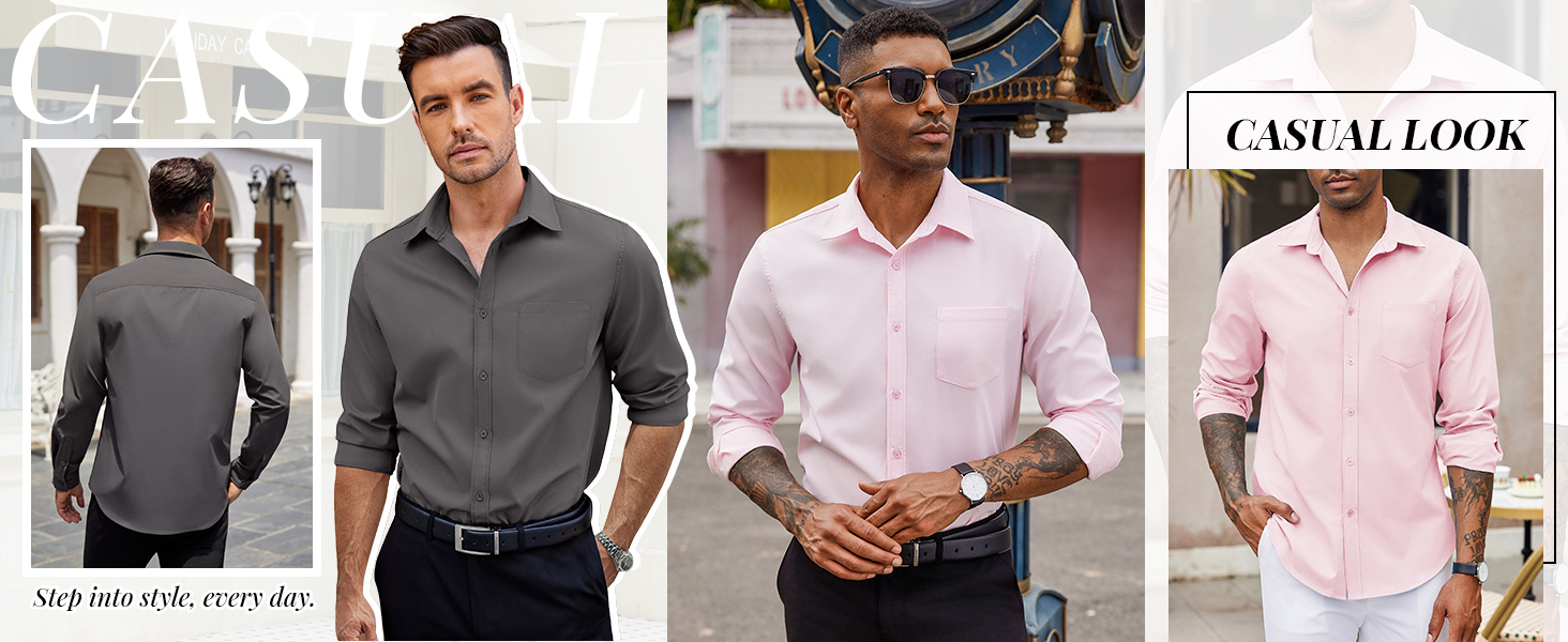 COOFANDY Men's Button Down Long Sleeve Shirt Casual Untucked Dress Shirts