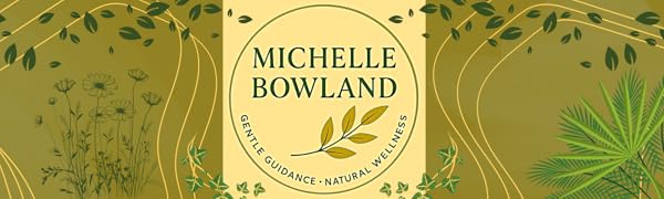 Michelle Bowland logo with leaves and a leafy botanical background.