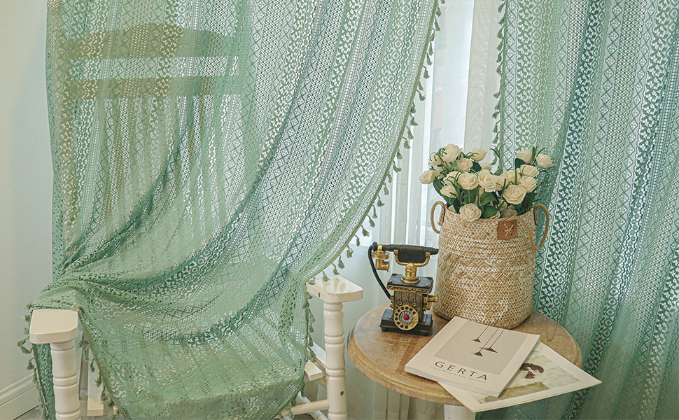 NBTANGTEX Sage Green Boho Curtains for Living Room Bedroom