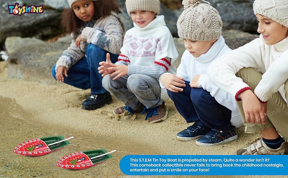 oyshine Classic Steam Powered Tin Metal Boat, Pop Pop Putt Putt Nav