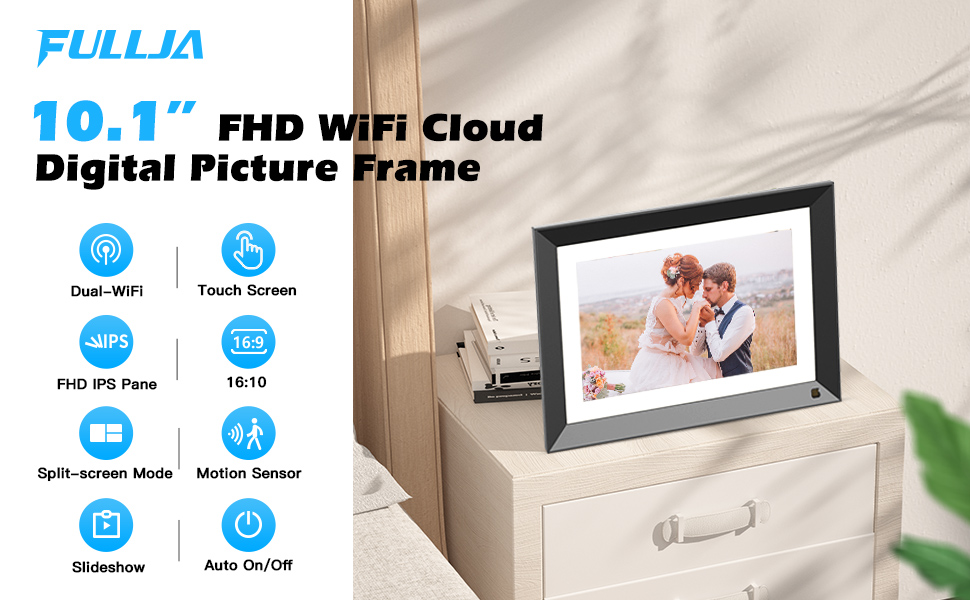 FULLJA Digital Photo Frame DualWiFi 10.1 Inch Smart