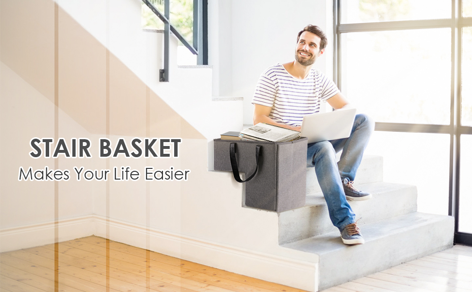 ZOOS Hard Stair Basket with Handles, Foldable Stair Step