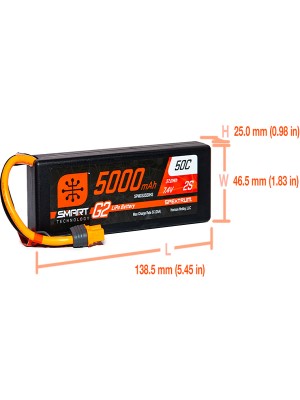 Amazon.com: Spektrum 7.4V 5000mAh 2S 50C Smart LiPo G2 Hard
