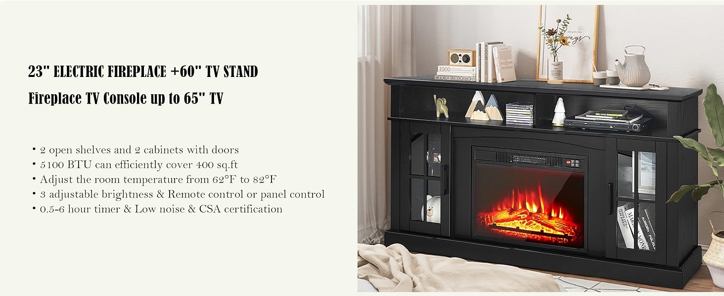 Amazon.com: SIMOE Fireplace TV Stand up to 55'' 58'' TV, 60 inch - Black Friday Electric Fireplace Tv Stand
