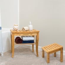 Bamboo Shower Bench with Underneath Storage Shelf