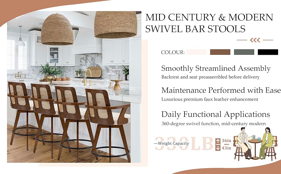 Set of 1 Mid Century Modern Counter Stool 27 inch Swivel