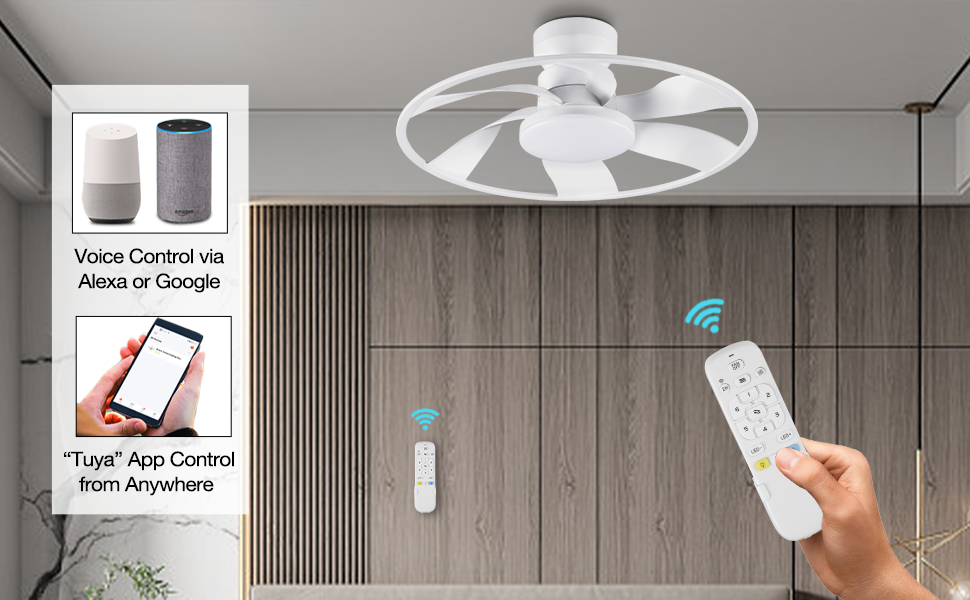 22” Smart Low Profile Enclosed Ceiling Fans with Lights