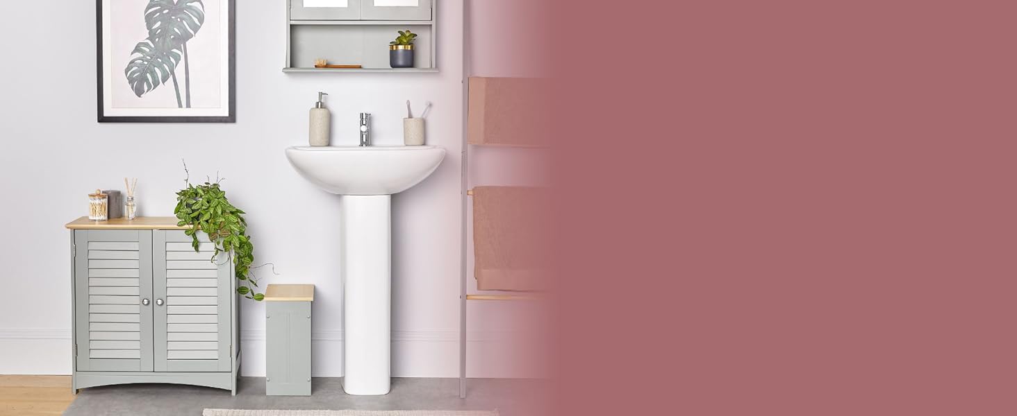 VonHaus Bathroom Storage Box Grey Bathroom Box w/Wood Effect Lid