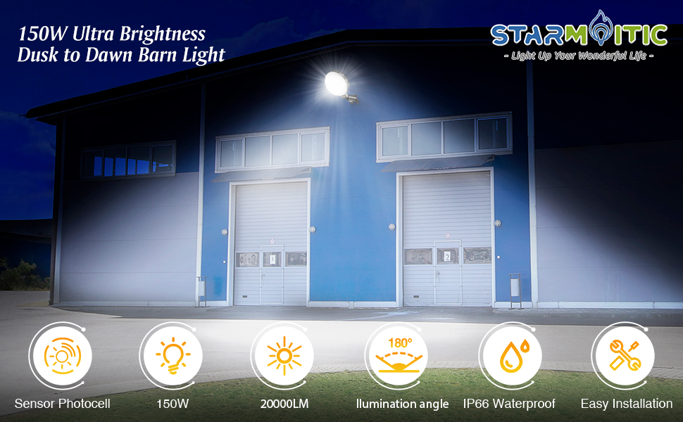 StarMoitic LED Barn Light, 150W 20000LM Dusk to Dawn Outdoor Lighting