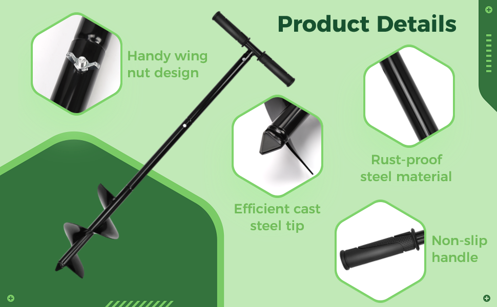 Hand Operated Auger Drill Bit, 33.5"x11.9'' TShaped Garden Auger Drill