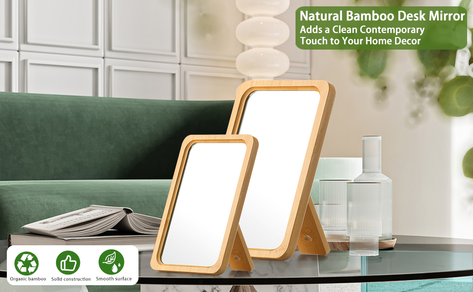 Jasefa Natural Bamboo Desk Table Mirror, Folding Makeup