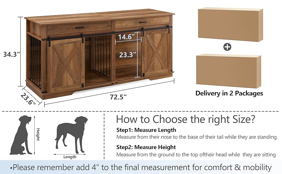 72.5" Extra Large Furniture Style Double Dog Crates for