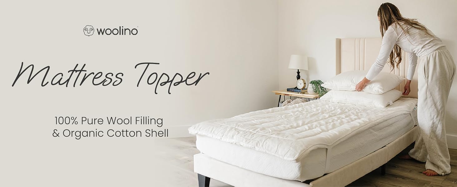 Woolino Wool Mattress Toppers, merino wool fill and organic cotton cover