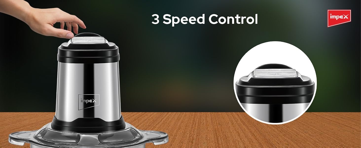 Impex Electric Food Chopper 3Ltr Food Processor Blender 400W, 3Speed Adjustable, Meat Grinder, Stainless Steel Body And 6Pcs Blade,Multi Food Chopper For Meat,Vegetables,Fruits,Nuts -2Years Warranty 19 Food Processor