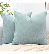 decorUhome Couch Throw Pillow Covers 18x18 Set of 2, Decorative Soft Chenille Solid Dyed Pillow C...