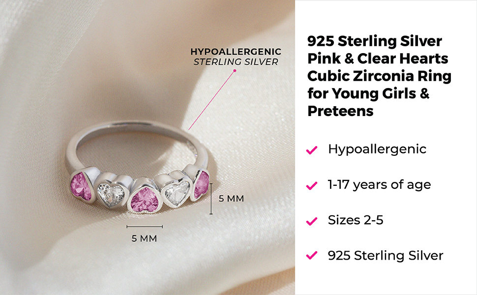Amazon.com: 925 Sterling Silver Size 2 Pink & Clear Hearts
