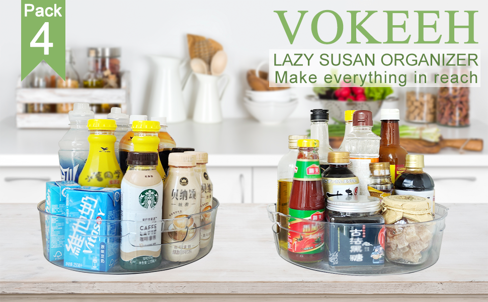4 Pack Lazy Susan Organizer, 11.5 Inch Clear Lazy Susan