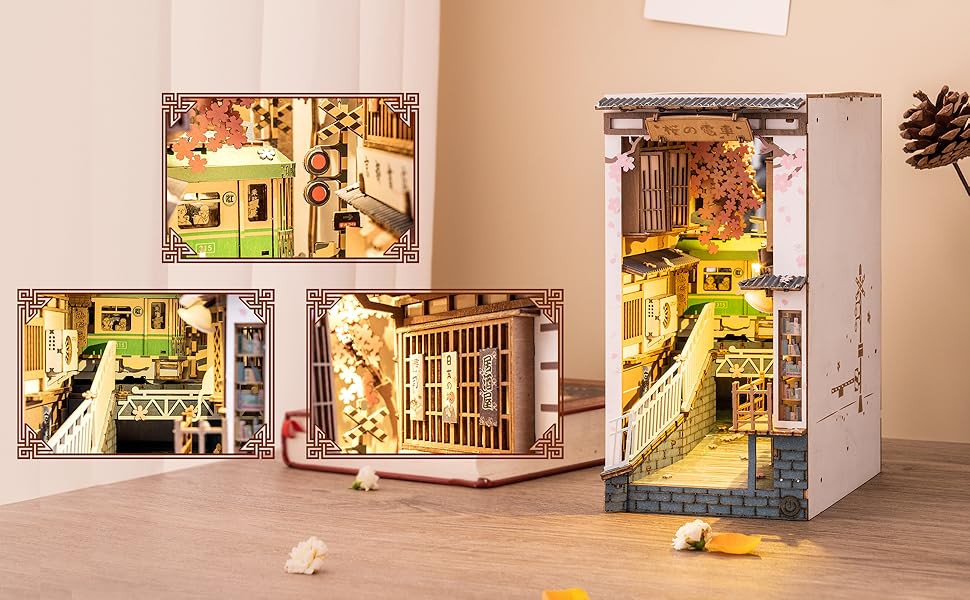 ROBOTIME DIY Book Nook Kit Decorative Bookend Insert Bookcase Book Stand Miniature